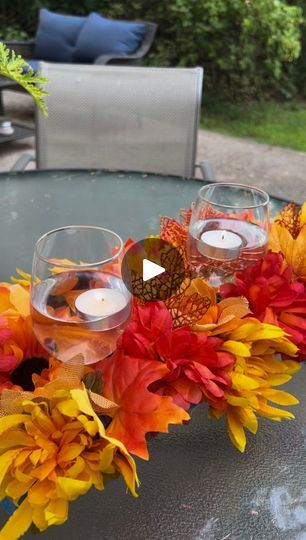 Diy Glass Centerpieces Dollar Stores, Pool Noodle Thanksgiving Centerpiece, Pool Noodle Fall Centerpiece, Wine Glass Floating Candle, Pool Noodle Floral Arrangement, Pool Noodle Centerpiece Ideas, Pool Noodle Flower Arrangement, Pool Noodle Centerpiece, Center Piece For Dining Table