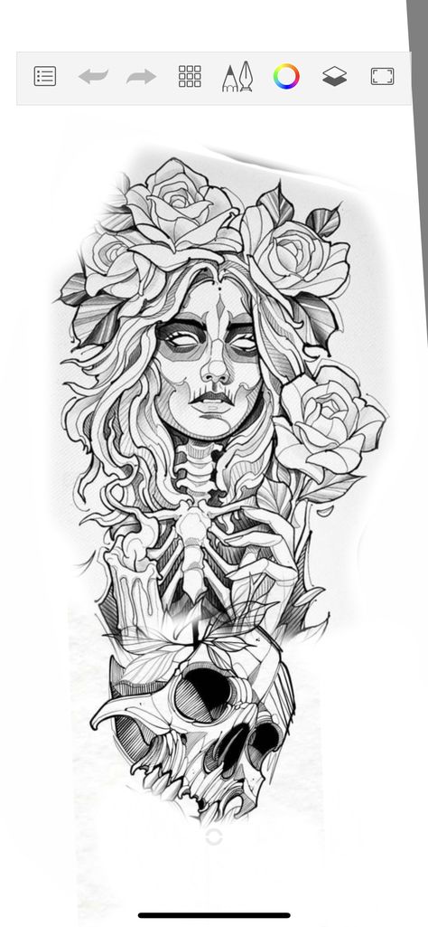 Full Sleeve Tattoos Women Unique, Half Skull Half Face Tattoo, Tattoo Perna, Womens Face, Skull Hand Tattoo, Half Skull, Girls Tattoo, Skeleton Tattoos, Sketching Ideas