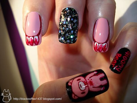 Gloomy Bear nail art Silence Is Loud, Bear Nail Art, Kylie Nails, Evil Laugh, Anime D, Gloomy Bear, Bears Nails, Goth Nails, Cute Acrylic Nail Designs