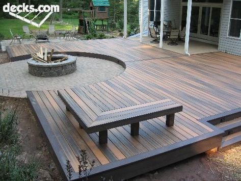 Ground Level Deck, Backyard Patio Deck, Pergola Diy, Deck Fire Pit, Wood Fire Pit, Patio Pergola, Patio Deck Designs, Wooden Deck, Wood Pergola