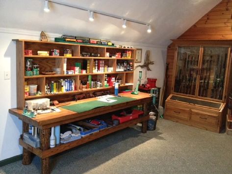 Reloading Bench Surface | Marlin Firearms Forum Reloading Room Layout, Reloading Table, Reloading Room, Beetle Kill Pine, Reloading Press, Reloading Bench, Cave Room, Fall Wood Crafts, Man Cave Room