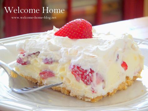 Welcome Home Blog: Strawberry Cheesecake Lush Strawberry Lush, Strawberry Cheesecake Lush, Cheesecake Lush, Refrigerated Desserts, Lush Recipes, Ham And Cheese Pinwheels, Donut Dessert, Strawberry Cream Cheese, Cheese Bites