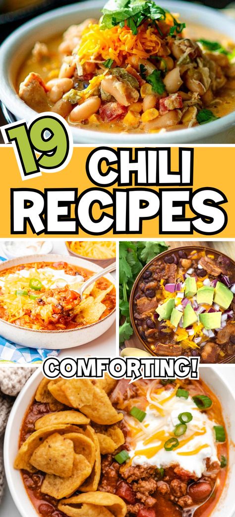 Whether you’re in the mood for the best ground beef chili, a steaming bowl of homemade chili, or just seeking out some truly unique chili ideas, you’ll find your perfect comfort food here. Best chili, chicken chili, beef chili, vegetarian chili, bean chili. Chili With Biscuits On Top, Red Chili Recipes Mexican, Chili Rellano Recipe Easy, Recipes With Chili Peppers, Different Kinds Of Chili, Different Chili Ideas, Chili Cook Off Recipes, Kansas City Chili Recipe, Specialty Chili