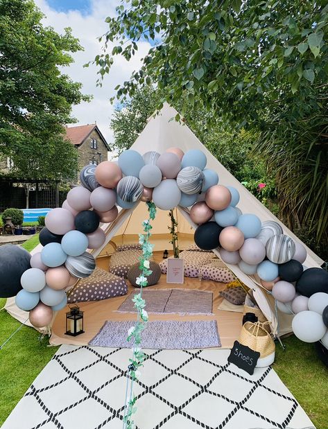 Glamping Birthday Party Ideas, Spa Sleepover Party, Glamping Birthday Party, Festival Themed Party, Sleepover Tents, Birthday Sleepover Ideas, Glamping Birthday, Bell Tents, Glamping Party