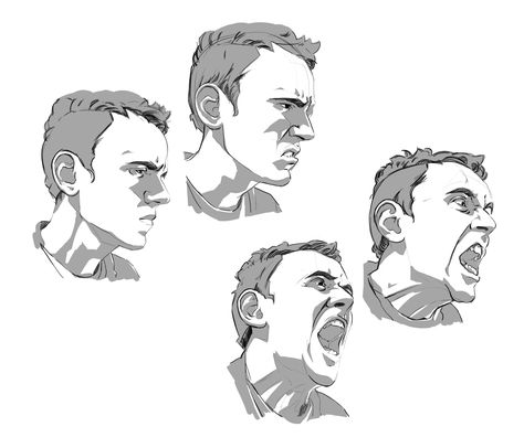 Some expression studies. (Photo ref: http://masochisticcannibal.deviantart.com/art/ANGER-Reference-Side-192886537) Expressions Art Reference, Angry Expression Reference, Reference Side Profile, Expressions Art, Expression Reference, Art Techniques Tutorial, Angry Expression, Side Profile, Art Techniques