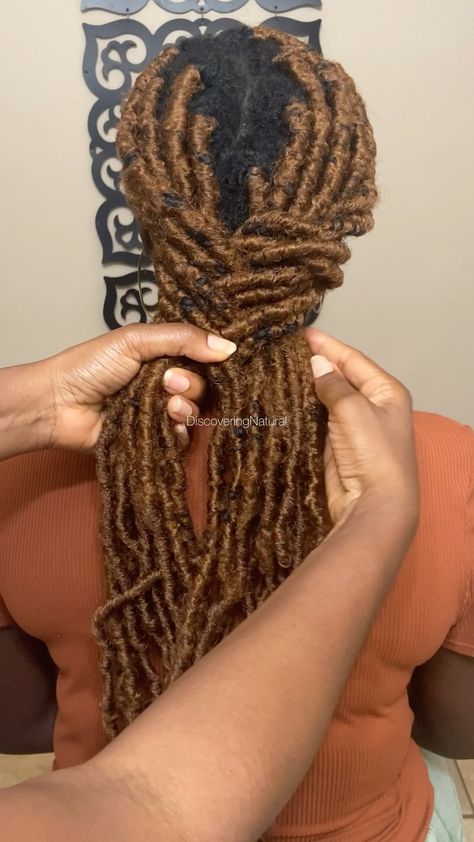 DiscoveringNatural - How to do FishTail Braid on Soft Locs How To Install Soft Locs, How To Braid Soft Locs, Locs Fishtail Braid, Soft Locs Circle Parts, Fishtail Braid On Locs, Loc Fishtail Braid, Hair In Braids, How To Fishtail, Soft Locks