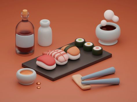 3D Japanese Food by Lera Gorbacheva on Dribbble Blender Food 3d, Food 3d, 3d Things, Game 2d, Food Cartoon, Asian Snacks, Isometric Art, Blender Tutorial, Japanese Sushi