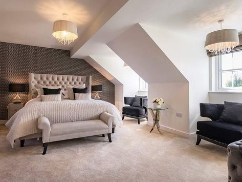 Attic Bedroom Suite Ideas, Master Dormer Bedroom Ideas, Loft Master Suite Ideas, Dormer Bedroom Ideas Master Suite, Dormer Loft Conversion Bedroom, Luxury Attic Bedroom, Loft Conversion Master Suite, Loft Conversion Ideas Layout, Dorma Loft Conversion