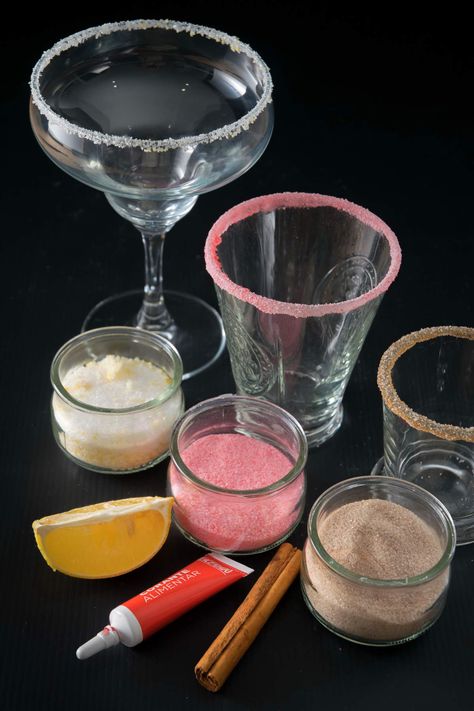 Learn how to rim a glass with sugar, and start planning a home bar for friends and family members. Tutorial at inthekitch.net #inthekitch #howto #cocktails How To Rim Glasses With Sugar, Sugar Rimmed Cocktails, Drink Rim Ideas, Boxing Day Food, Drink Garnish, Cinnamon Sugar Rim, Galentines Day Ideas, Sugar Glass, How To Make Margaritas