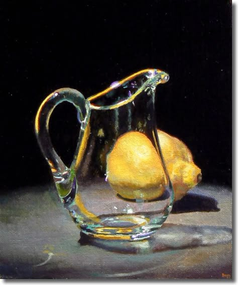 Jeffrey Hayes,oil 6"x5" زجاج ملون, Still Life Oil Painting, Shar Pei, Still Life Drawing, Glass Pitcher, Realistic Paintings, Daily Painting, Painting Still Life, Still Life Art