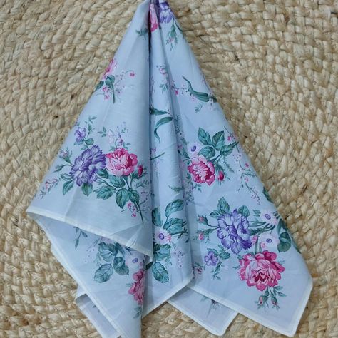 Cotton floral handkerchief Size 18½/18½ inches ₹150+Shipping Floral Handkerchief, Vintage Blue Handkerchiefs With Floral Embroidery, Vintage Floral Print Cotton Handkerchiefs, Vintage Pink Floral Embroidered Handkerchiefs, Vintage Pink Flower-shaped Handkerchief, Floral, Quick Saves