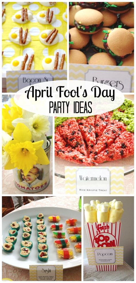 Check out all the fun food ideas for April Fool's Day at this party!  See more party ideas at CatchMyParty.com! Funny Appetizers, April Fools Day Food, Birthday Food Ideas, April Fools Food, Kids Birthday Food, Food Pranks, Food And Desserts, April Fools Day Jokes, Stem Experiments