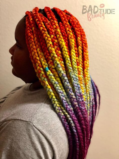 Rainbow box braids Rainbow Knotless Braids, Box Braids Rainbow, Hair Twist Hairstyles, Rainbow Box Braids, Braids Women, Girls Hairdos, Rainbow Braids, Rainbow Pin, Hair Twist