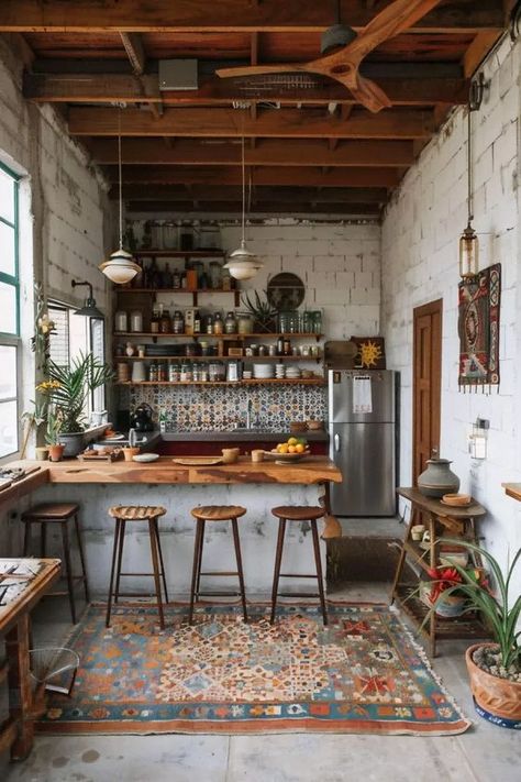 ✸This Old Stomping Ground✸ Modern Boho Kitchen Ideas, Modern Boho Kitchen, Boho Style Kitchen, Modern Farmhouse Ideas, Boho Kitchen Ideas, Homemade Pillows, Open Kitchen And Living Room, Rustic Farmhouse Kitchen, Rustic Kitchen Decor