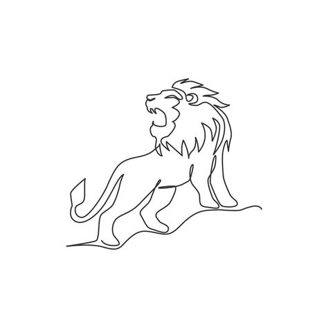 Single continuous line drawing of elegant lion for sport club logo identity. Dangerous big cat mammal animal mascot concept for game club. Trendy one line draw vector graphic design illustration Sport Club Logo, African Tiger, Lion Icon, Asian Tigers, Draw Vector, Lion Vector, Animal Mascot, Line Doodles, Logo Identity