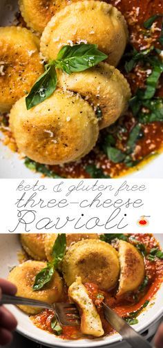 Gluten Free & Keto Three Cheese Ravioli #keto #ketodiet #healthyrecipes #lowcarb #glutenfree Pan Keto, Cheese Ravioli, Low Carb Pasta, Low Carb Diets, Vegetarian Keto, Keto Foods, Three Cheese, Ketogenic Diet Recipes, Gluten Free Pasta