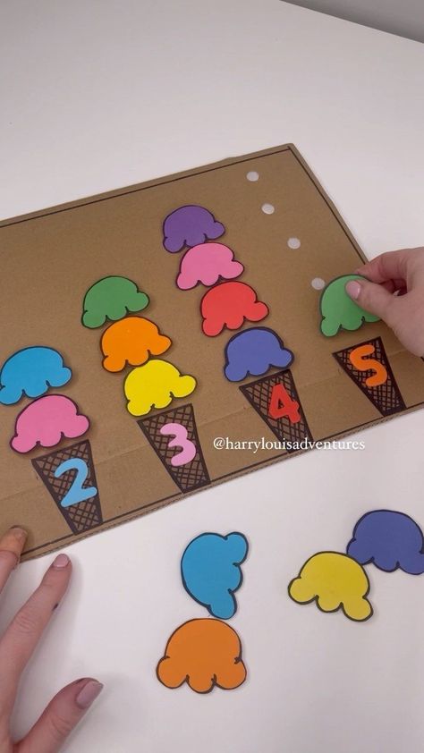 harrylouisadventures on Instagram: Creating Our Ice Cream Counting Activity 👉🏻Follow @harrylouisadventures for fun learning activities 🍦 Can you count the scoops of ice… Ice Cream Counting, Flower Diy Paper, Math Activities For Toddlers, Playgroup Activities, Scoops Of Ice Cream, Counting Activities Preschool, Fun Learning Activities, Numeracy Activities, Homeschool Preschool Activities