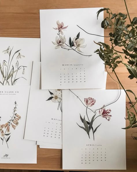 Botanical Calendar, Flower Calendar, Watercolor Calendar, Creative Calendar, 달력 디자인, Diy Calendar, Soyut Sanat Tabloları, Printable Calendar Template, Print Calendar