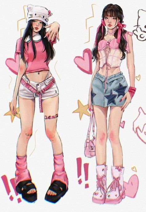 2000s Fashion Drawing, Cartoon Outfits Ideas, Drawn Outfits, Κούρεμα Bob, الفن الرقمي, Fashion Drawing Sketches, Bratz Inspired Outfits, Fishtail Braid, Trendy Hair Color