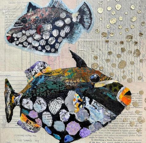 Elizabeth St. Hilaire Artist | Coming to Patreon this month! Learn how to create this mixed media fish artwork! Step-by-step video tutorial. Patreon is a month-to-month… | Instagram Fish Collage, Under The Sea Crafts, Mixed Media Workshop, Fish Artwork, Gelli Arts, Textiles Projects, Collage Art Projects, Online Art Classes, Collage Artwork