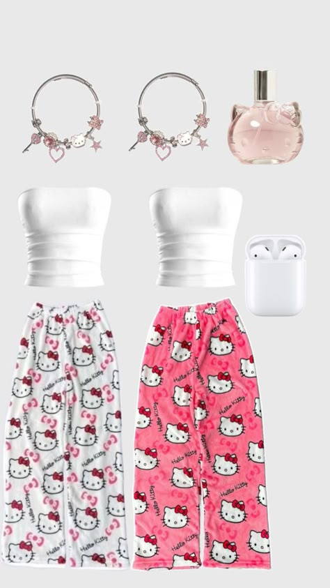 Cute Matching Pajamas For Best Friends, Best Friend Matching Pajamas, Hello Kitty Pants Outfit, Matching Fits Friends, Matching Outfits For Friends, Matching Clothes For Best Friends, Matching Outfits For Best Friends, Matching Best Friend Outfits, Duo Outfit Ideas