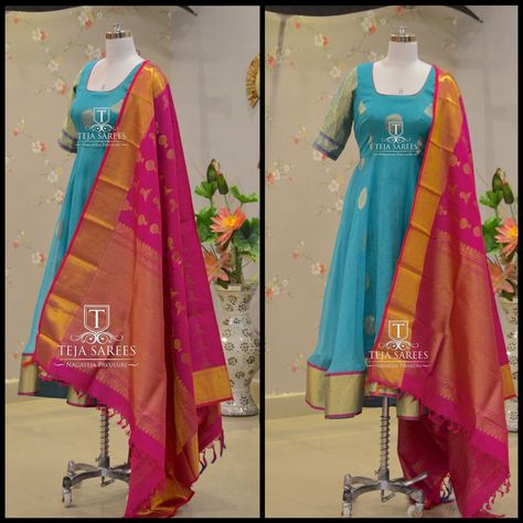 Teja Sarees, Long Frocks For Girls, Anarkali Tops, Dupatta Dress, Lehenga Dress, Ikkat Dresses, Anarkali Dress Pattern, Salwar Designs, Long Gown Dress