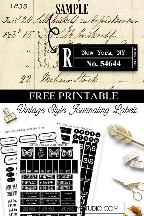 Free Vintage Style Black Labels for Junk Journaling - Printable - Free Vintage Labels, Free Scrapbook Printables, Vintage Labels Printables Free, Vintage Labels Printables, Labels Printables, Glam Studio, Scrapbook Printables Free, Black Journals, Labels Printables Free