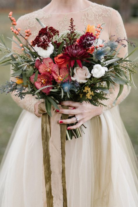 Moody Autumn Wedding, Moody Autumn, Winter Bridal Bouquets, Fall Ceremony, Bridal Bouquet Fall, Winter Bouquet, Winter Wedding Flowers, Wedding Portfolio, Cascade Bouquet