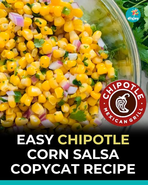 This chipotle corn salsa copycat recipe is packed with sweet, tangy, and refreshing flavors. Find the recipe here. Chipotle Corn Salsa Copycat, Chipotle Copycat Recipes Corn Salsa, Corn Salsa Chipotle, Chipotle Shrimp Recipes, Chipotle Corn Salsa Recipe, Fried Corn Recipes, Chipotle Corn Salsa, Chipotle Corn, Chipotle Copycat Recipes