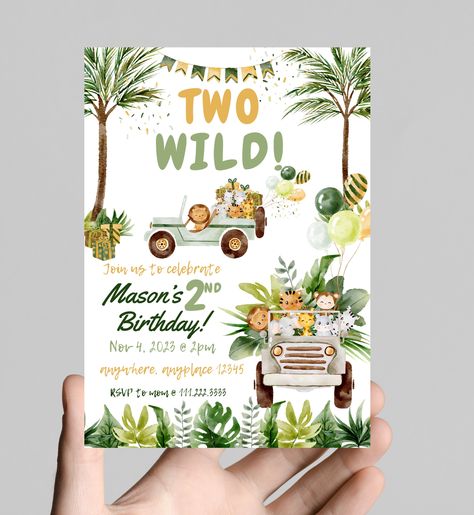 Two wild, 2nd birthday invitation, safari animals, zoo animals, party animals, calling all party animals, customize, digital, printable Safari Theme 2nd Birthday Party, Born 2 Be Wild Birthday Party Boy, Born Two Be Wild Birthday Boy, 2nd Birthday Party For Boys Themes, Two Wild, Zoo Themed Birthday Party, Two Wild Birthday Party Boy, Party Animals, Wild Birthday Party