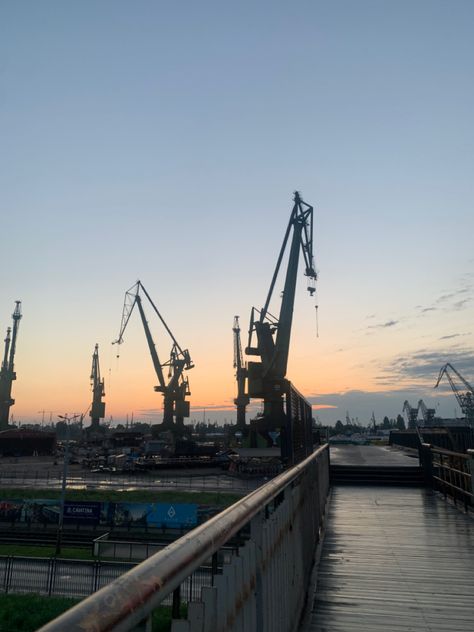 Early morning in the shipyard #poland #gdansk #sunrise #morningvibes #sunrisephotography #summer #aesthetic Shipyard Aesthetic, Gdansk Aesthetic, Eastern European Summer, Eastern European Aesthetic, May Vision Board, Poland Gdansk, Polish Core, Poland Aesthetic, Travel Vision Board