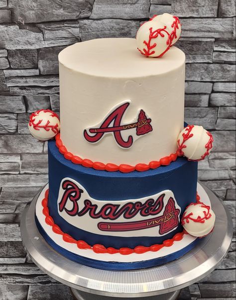 Braves Baseball Cake, Baseball Cake, 9th Birthday Parties, Braves Baseball, 9th Birthday, Edible Art, Birthday Cake, Birthday Party, Baseball