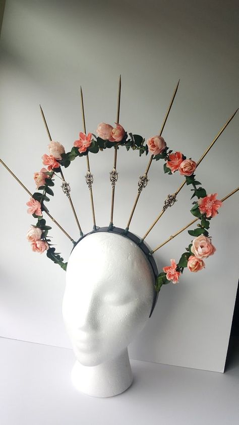 Pink persephone flower crown Goddess Flower Crown, Greek Goddess Crown Diy, Persephone Headpiece, Flower Goddess Costume, Diy Goddess Crown, Persephone Costume Halloween, Persephone Halloween Costume, Persephone Halloween, Hades And Persephone Costume