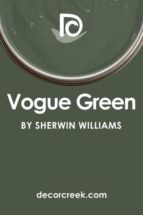 Vogue Green SW-0065 By Sherwin-Williams - decorcreek.com Sherman Williams Paint, Green Family Rooms, Vogue Green, Dark Green Rooms, Sherwin Williams Green, Dark Green Bathrooms, Sherman Williams, Green Cottagecore, Accent Wall Colors