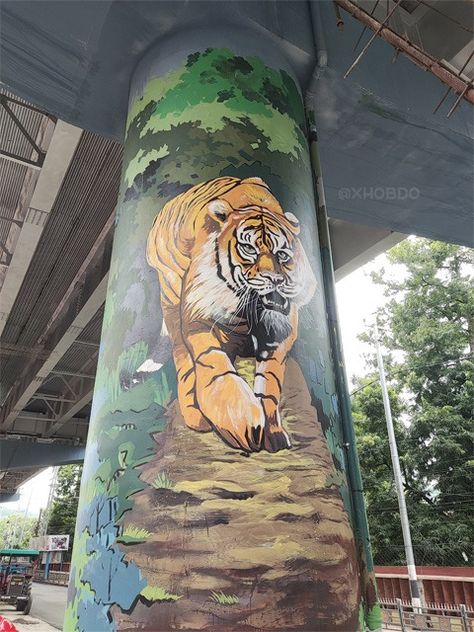 Tiger wall mural at pillars of Nilachal Flyover-International Tiger Day World Tiger Day, Tiger Day, School Murals, 26 March, 13 March, 28th October, Mural Ideas, 27 September, 16 October