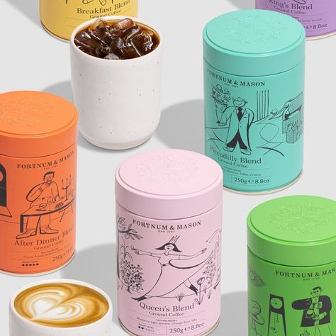 Smiles sell. Bringing a little wink to the new @fortnums #coffee category relaunch with head doodler @franz_lang_ | Instagram Coffee Can Packaging Design, Coffee Packaging Design Boxes, Coffee Tin Packaging Design, Travel Size Shampoo, Spices Packaging, Medicinal Tea, Fortnum Mason, Reusable Packaging, Fortnum And Mason