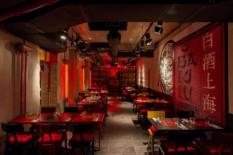 Rustic Restaurant Interior, Modern Chinese Restaurant, Chinese Bar, Chinese Food Restaurant, Japanese Restaurant Interior, Noodle Shop, Asian Bistro, Restaurant Booth, Secret Bar