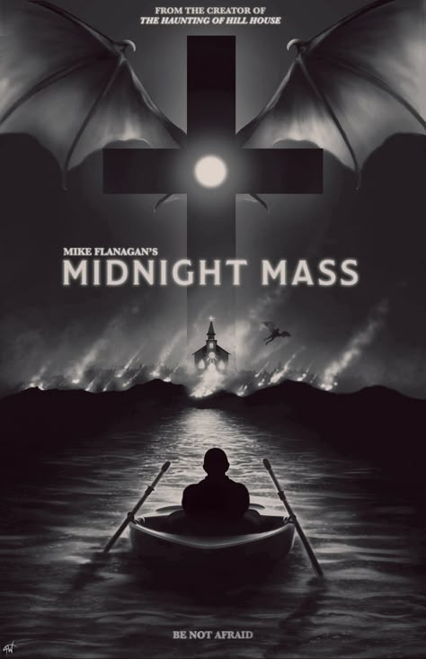 Midnight Mass Vampire, Midnight Mass Angel, Midnight Mass Poster, Mike Flanagan, Horror Poster, Vampire Movies, Sea Wallpaper, Film Poster Design, Stormy Night