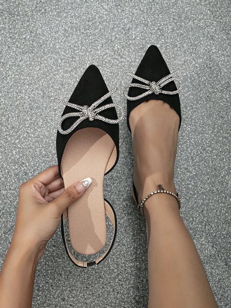 Black  Collar     Embellished   Women Shoes Black Prom Shoes Flat, Flat Party Shoes, Ladies Fancy Shoes, Dressy Black Shoes For Women, Hills Shoes Fashion, Aesthetic Flat Shoes, Ladies Shoes Heels, Flat Fancy Shoes, Beautiful Shoes Flats Sandals