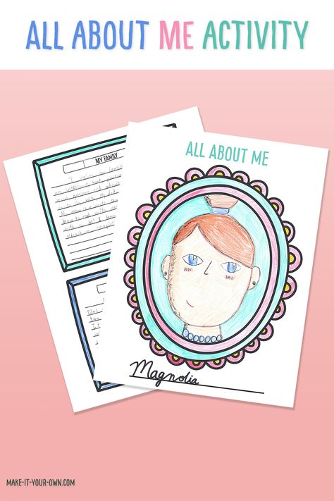 Printable All About Me Activity for homeschooling or in the classroom! This self portrait and writing template comes with a page of writing prompts perfect for getting to know you, building community and getting back to school! #printable #printables #allaboutme #backtoschool #writingactivity #homeschooling #selfportrait #onlineschooling #freeprintable Printable All About Me, All About Me Activity, About Me Printable, Crafts By Month, All About Me Printable, Craft Instructions For Kids, All About Me Activities, Writing Template, First Week Of School Ideas