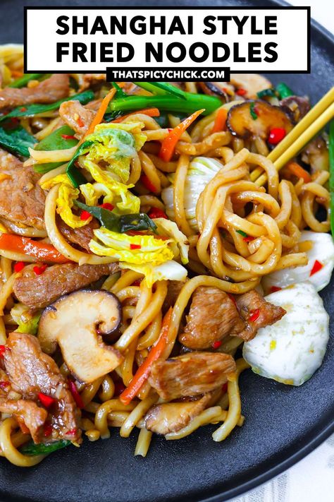 Shanghai Noodles Recipe Beef, Shanghai Noodles Recipe, Noddle Recipes, Shanghai Noodles, Noodles Dinner, Thick Noodles, Stir Fry Noodles Recipe, Shanghai Style, Man Recipes