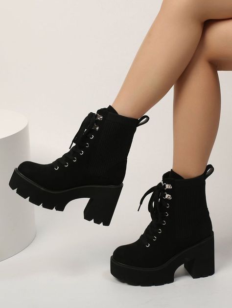 Combat Boots Heels, Hak Tinggi, Preppy Shoes, Fashion Shoes Heels, Cute Shoes Heels, Shoes Outfit Fashion, Trendy Boots, Cute Nike Shoes, Knit Boots