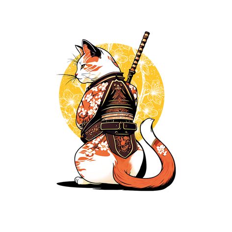 Samurai Cat Tattoo Japanese Art, Japan Cat Tattoo, Cat Tattoo Japanese, Japanese Cat Tattoo, Samurai Cat Tattoo, Monmon Cats, Cat And Dog Tattoo, Goblin Mode, Mario Tattoo