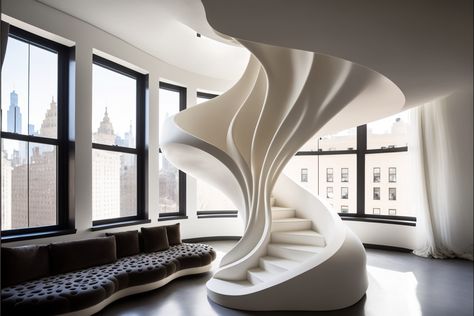 Organic Stairs Design, Circle Staircase, Parametric Staircase, Spiral Staircase Architecture, Spiral Staircase Model Architecture, Interior Sculpture, Sculptural Stairs Architecture, Algorithm Design, Architecture Sculpture