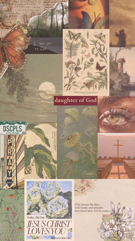 Gods Daughter Wallpaper, Christian Aesthetic Wallpaper Vintage, Christian Backgrounds Aesthetic Collage, Daughter Of God Wallpaper, Jesus Wallpaper Collage, Daughter Wallpaper, Faith Collage Wallpaper, God Collage, Jesus Collage Wallpaper