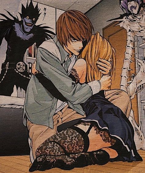 Light And Misa, Opm Manga, Note Tattoo, Misa Amane, رعب نفسي, Light Yagami, 가을 패션, الرسومات اللطيفة, Manga Drawing