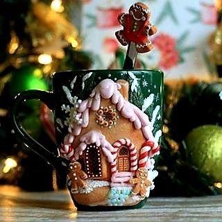 Polymer Clay Embroidery, Clay Jar, Polymer Clay Gifts, Clay Cup, Decoupage Diy, Christmas Clay, Polymer Clay Christmas, Christmas Gingerbread House, Clay Mugs