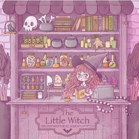 Artis Witch Shop Drawing, Witch Shop Illustration, Faith Varvara, Cotton Artwork, Shop Drawing, Witch Room, Witch Shop, Arte Cyberpunk, Halloween Illustration