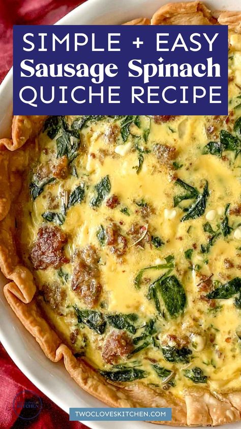 This sausage and spinach quiche has tangy goat cheese, earthy rosemary, and a flaky, buttery pie crust. Serve it to friends and family for a delicious, comforting breakfast or brunch! Add this simple sausage and spinach quiche recipe to your breakfast recipes and brunch recipes! Learn how to make sausage and spinach quiche in under 40 minutes! Easy to make quiche recipe with sausage and spinach. You can make it as a dinner recipe or as the main dish on a busy weeknight meal or as a yummy lunch! Sausage Spinach Quiche, Sausage And Spinach Quiche, Mushroom And Spinach Quiche, Sausage Quiche Recipes, Comforting Breakfast, Sausage Quiche, Sausage And Spinach, Spinach Quiche Recipes, Sausage Spinach