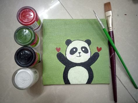 Material used : 5"*5" inch canvas board 
Acrylic paint and brush Panda Painting Easy Canvas, Panda Canvas Painting, Panda Painting, Happy Panda, Diy Canvas Art Painting, Small Canvas, Mini Canvas Art, Mini Canvas, Diy Art Painting